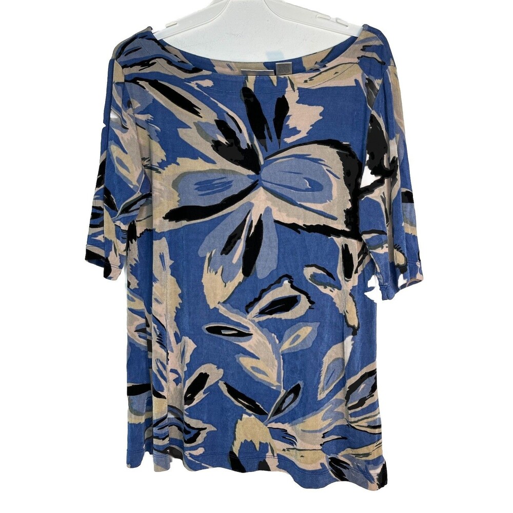 Chicos Travelers Botanical Floral Print 3/4 blouse 1 Top M 6 8